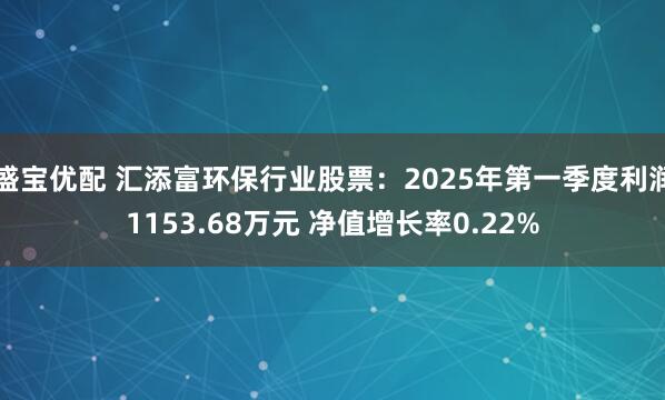 盛宝优配 汇添富环保行业股票：2025年第一季度利润1153.68万元 净值增长率0.22%